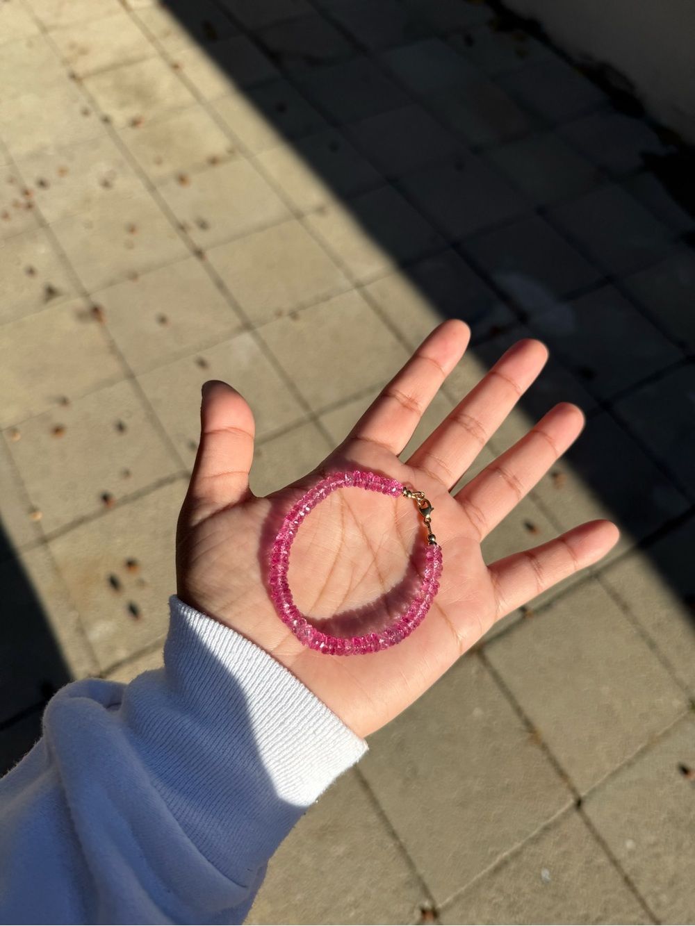 14k Hot Pink Topaz Heishi Bracelet - Picture 8 of 12